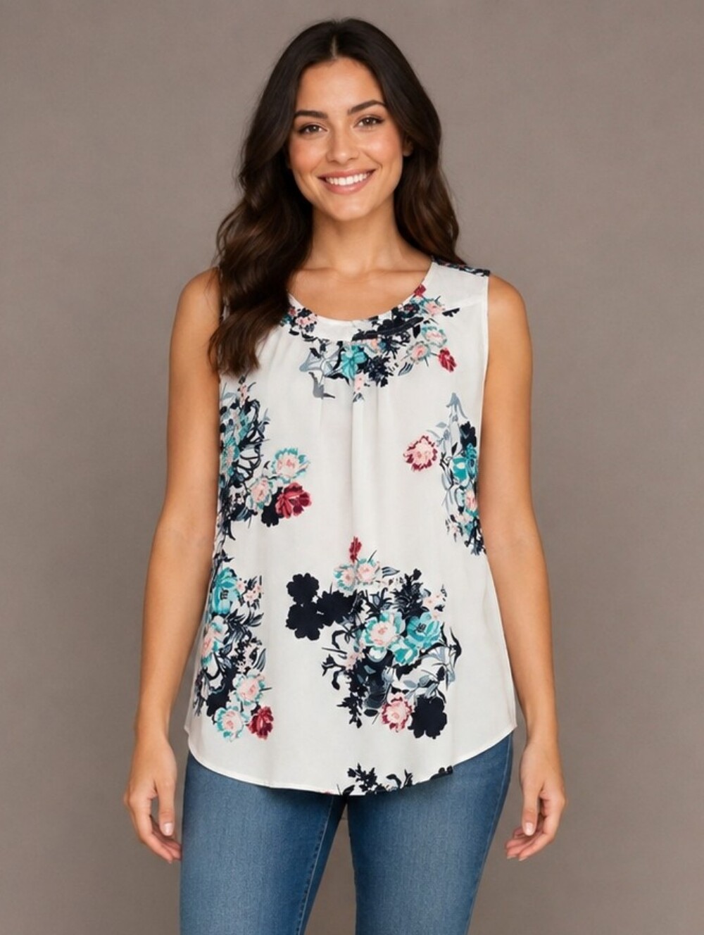 Floral Sleeveless Blouse Top Size Medium